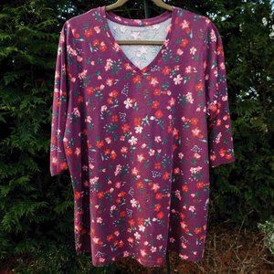Woman Within Plus Sz-18/20 Pretty Floral Print Vneck Top